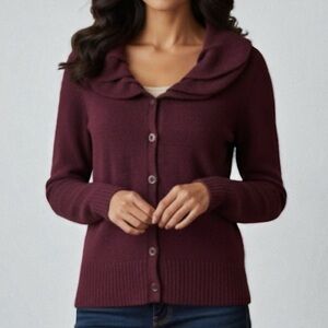 MARINA LUNA Lambswool Angora Cardigan Sweater Deep Purple Shawl Collar Knit XL